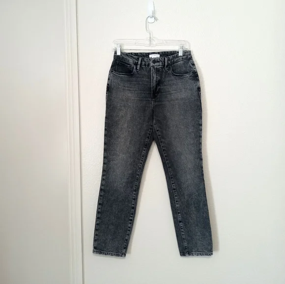 GOOD AMERICAN classic straight leg charcoal skinny Jeans mid-high rise NWOT - Picture 2 of 12